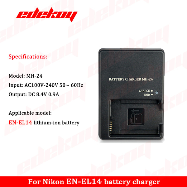 MH-24 Batterilader til Nikon EN-EL14 EL-EL14a Lithium Batteri D3100 D3200 Kamera