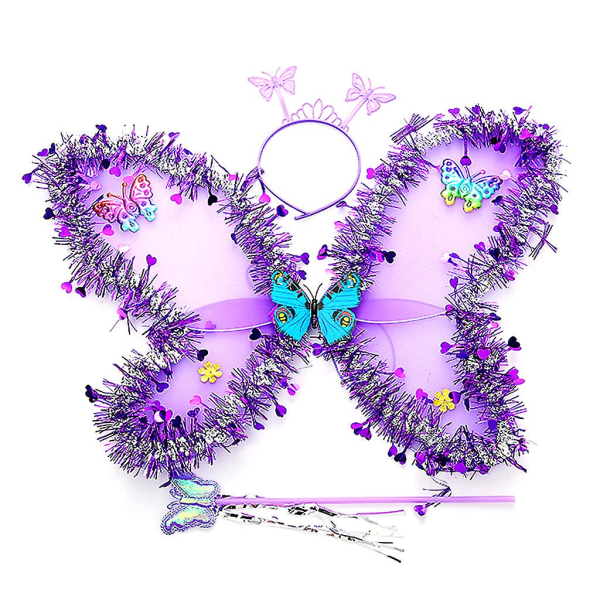 3st Barn Flickor Fairy Dräkt Set Glitter Glitter Paljetter Tofsar För Butterfly Angle Wing Boppers Pannband Wand Fest Su
