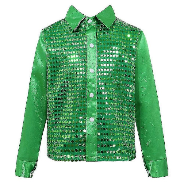 Poikien napilliset paidat Disco Hip-hop Jazz-tanssitopit Paljetit Show-tanssivaatteet 12-14 Years Green