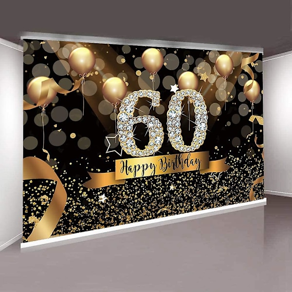 Hyvää 60-vuotissyntymäpäivää taustakangas aikuisten juhliin 7x5ft Bokeh-ympyrä Glitter Kultainen ilmapallo Valokuvaustausta Kuusikymmentä Syntymäpäivä Musta Kultainen Juhlat Taustakuvat