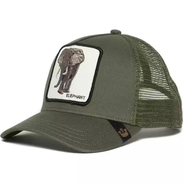 Broderad Djurmönstrad Mesh Keps - Snapback - Armégrön Elefant