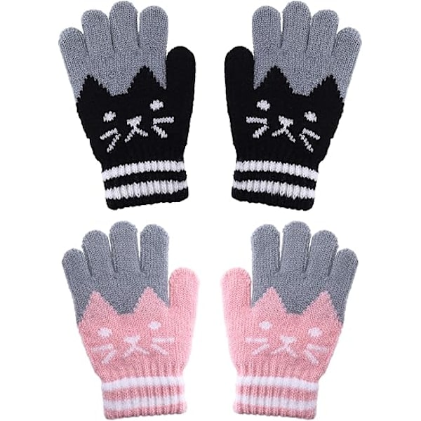 2 Par Barn Vinterhandskar Fullfinger Stickade Handskar Varma Stretchiga Vantar för Pojkar Flickor Tillbehör