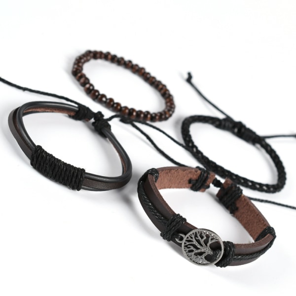 Mix 4 Wrap Bracelets Men Women, Hemp Cords Wood Beads Ethnic Tribal Bracelets, Leather Wristbands - Style4 Style4