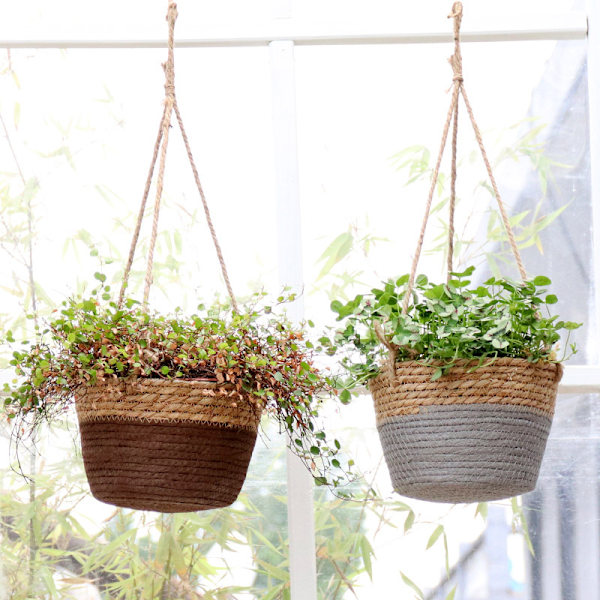 Jute Tau Hengeplanter - Sammenleggbar Sjøgress Makrame Kurv
