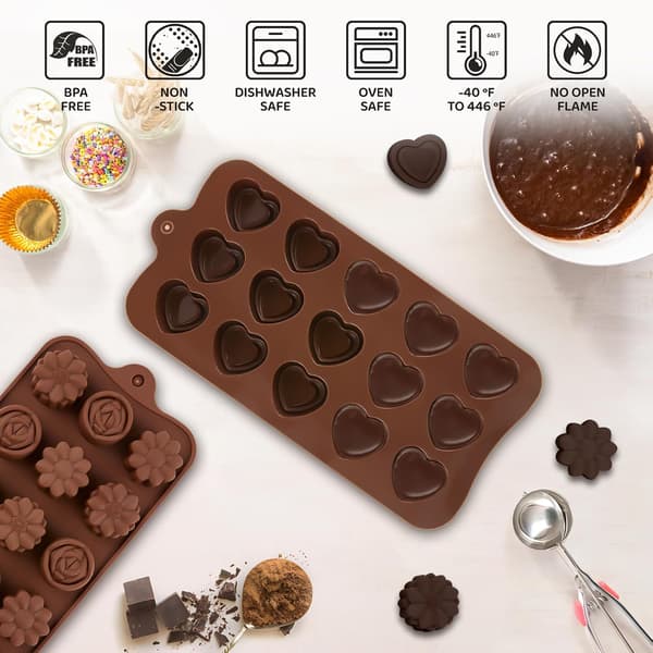 4 Stykker Silikone Chokoladeforme, Brun 15 Hulrum Mini Slikforme Non-stick Bageforme til Isterninger, Gelé, Fedtbomber