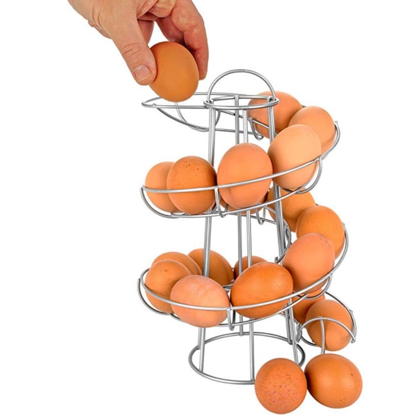 Kjøkken kreativ spiral eggestativ eggekurv praktisk multifunksjonell oppbevaringsstativ (sølv)