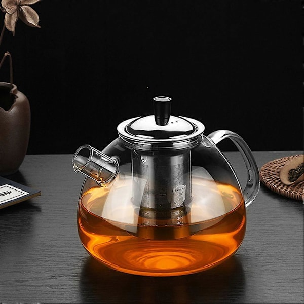 Varmebestandig tekande i glas med te-si, blomsterte, kaffe, glastekande til køkken, te-drikkekedel