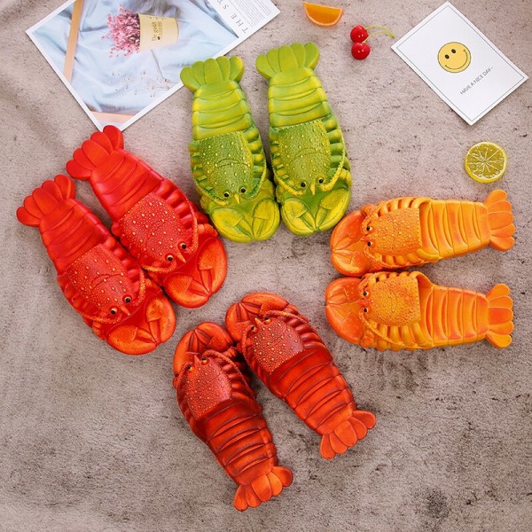 Cute Lobster Funny Slippers Beach Non Slip sommersandaler Green 46-47