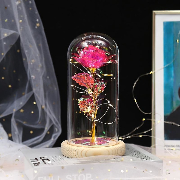 Eternal Roses Beauty And Animal Rose Kit i Glasskuppel Led-lys Kunstige blomster Rosegaver Til Kvinner Mammagave Rose red