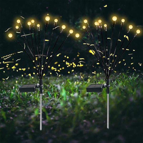 2 st 10-huvuden soldrivna Firefly-ljus, 10 led utomhus vattentäta solenergi svajande trädgårdslampor As Shown