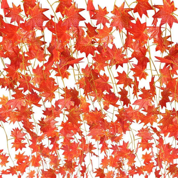 Höstgirland, 10 strängar konstgjorda lönnlöv Red Maple Vine Ivy Greenery