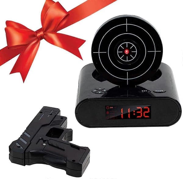 Pistolformet vækkeur til dybe sovende - Vibrerende sengeshaker med 12-timers digitalt display