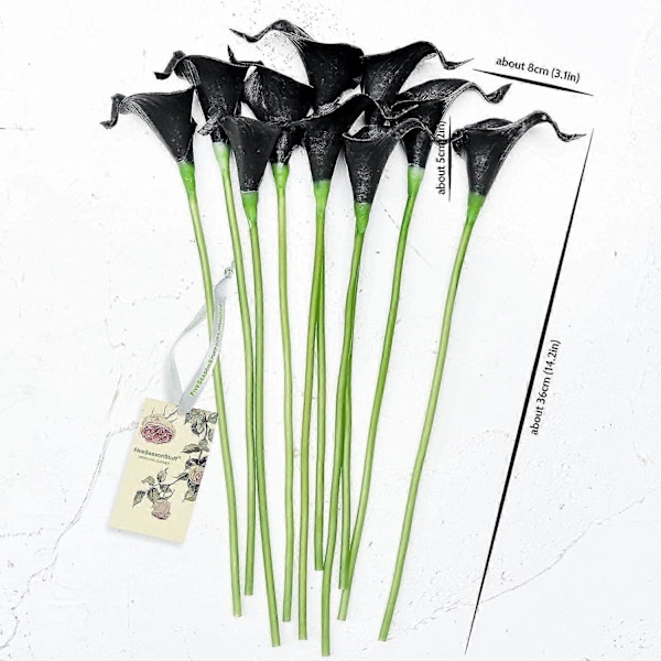 10 stjälkar Real Touch Calla Liljor Konstgjord Blombukett, Perfekt för Bröllop, Brud, Fest, Hemmakontor Dekor DIY (Svart)