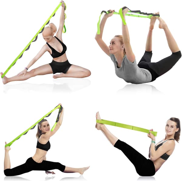 Yogarem med stretchband för fysioterapi med träningshäfte och bärväska, icke-elastisk multi-loop
