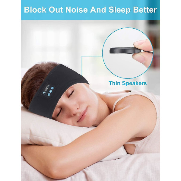 Bluetooth Headband Sleep kuulokkeet, Soft Sleep Wireless Music Sports Headsets, Pitkäkestoiset Sleep-kuulokkeet Hifi Stereokaiuttimella Musta