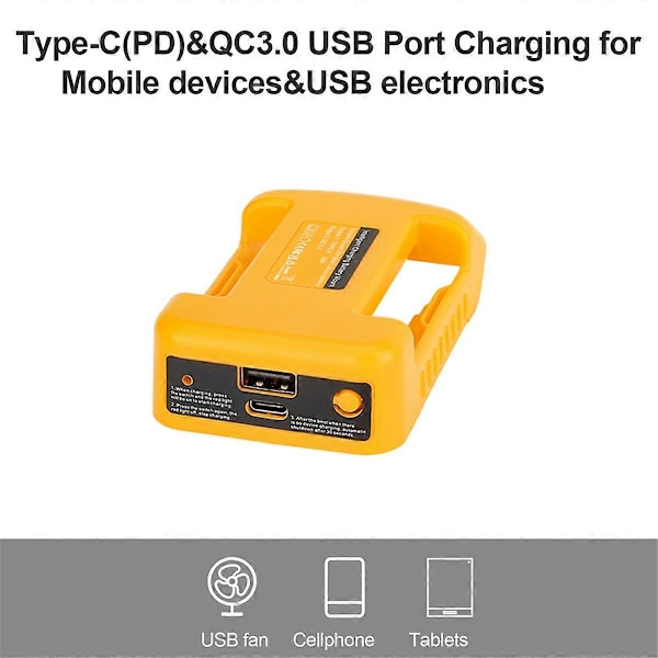 USB-laderadapter for Dewalt 18V 20V Li-ion batteri