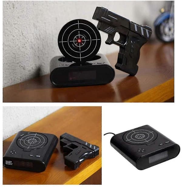 Pistolformet vækkeur til dybe sovende - Vibrerende sengeshaker med 12-timers digitalt display
