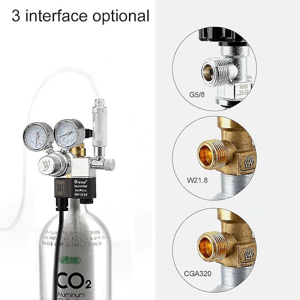 12V Utgångsspänning Akvarium CO2 Regulator CO2 Tryckregulator med Magnetventil Stor Dubbel