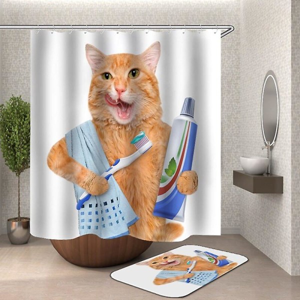 3d tecknad katt duschdraperi rolig vattentät tyg badrum duschdraperi matta Color HY136 W150xH180cm curtain