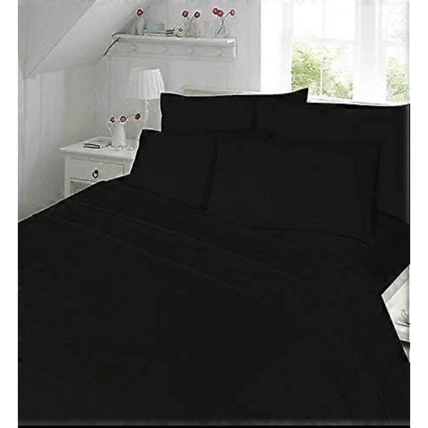 4-osainen flanellilakanasetti (aluslakana, pussilakana, tyynyliinapari) Flanelli King Black