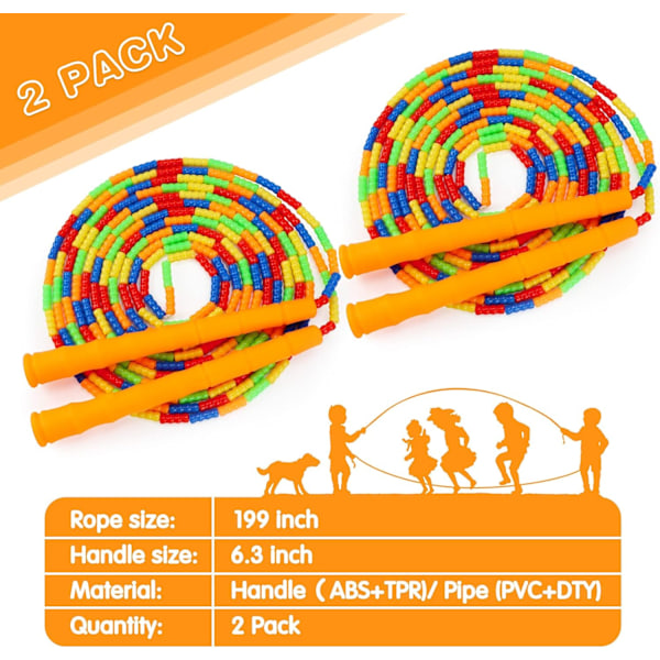 Double Dutch Sjippetov Blødt Perlebesat Sjippetov Langt Sjippetov 4,8 meter Justerbart Sjippetov til Kvinder Voksne Børn Langt Nok til 4-5 Personer