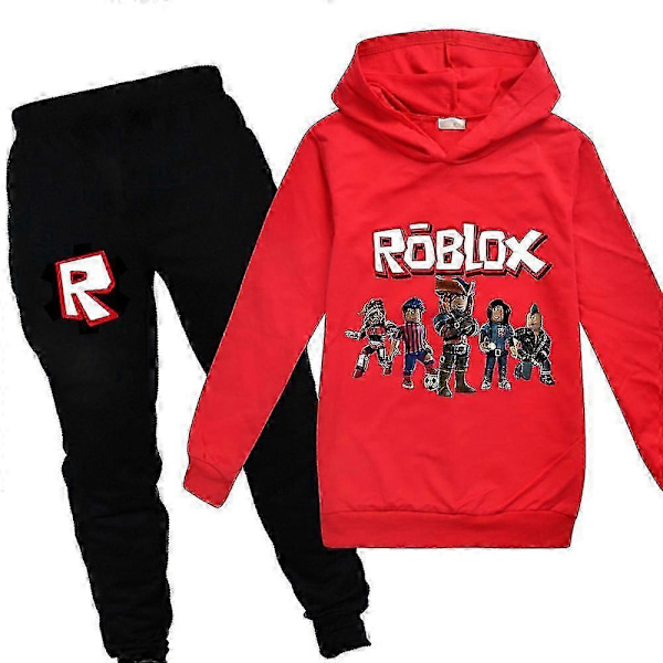 Roblox Tryckt Barn Pojkar Flickor Casual Outfit Hoodie Toppar Joggingbyxor Träningsdräkt Set Sportkläder 11-12Years Red