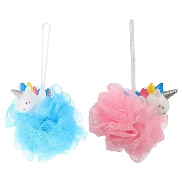 2 stk. Enhjørning Bruse Loofah Eksfolierende Mesh Brusebold Pouf Børne Badesvamp Kropsrenser Dybderensende Loofah Badesvamp