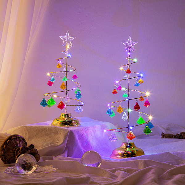 Julepynt med krystallkule, LED-belyst skrivebordsdekorasjon Stjernepynt Display Metallstativ Bordlampeholder, flerfarget multicolour large