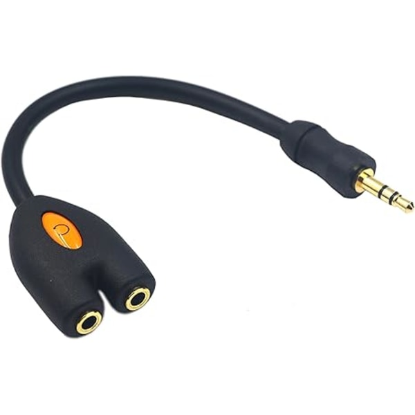 3,5 mm hörlursdelare, 3,5 mm hane till 2 hona delare Y-kontakt AUX-adapter kompatibel headset surfplatta smartphone MP3-spelare och mer, svart