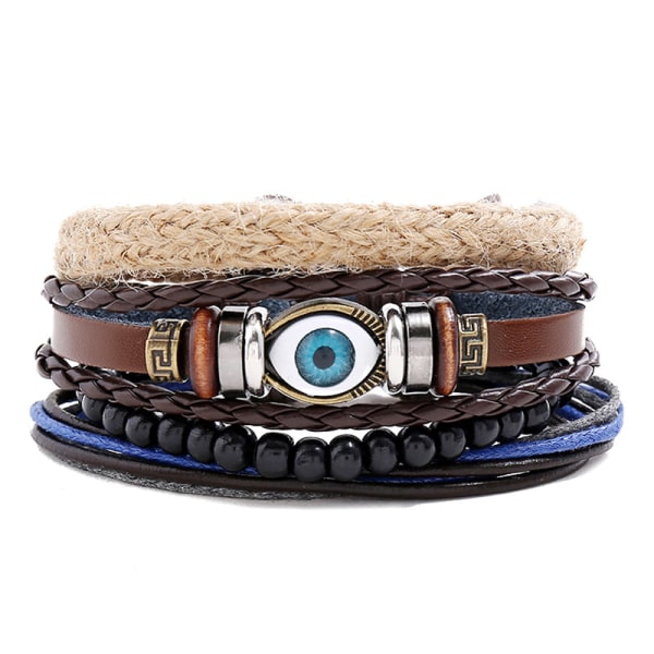 Mix 4 Wrap Bracelets Men Women, Hemp Cords Wood Beads Ethnic Tribal Bracelets, Leather Wristbands - Style3 Style3