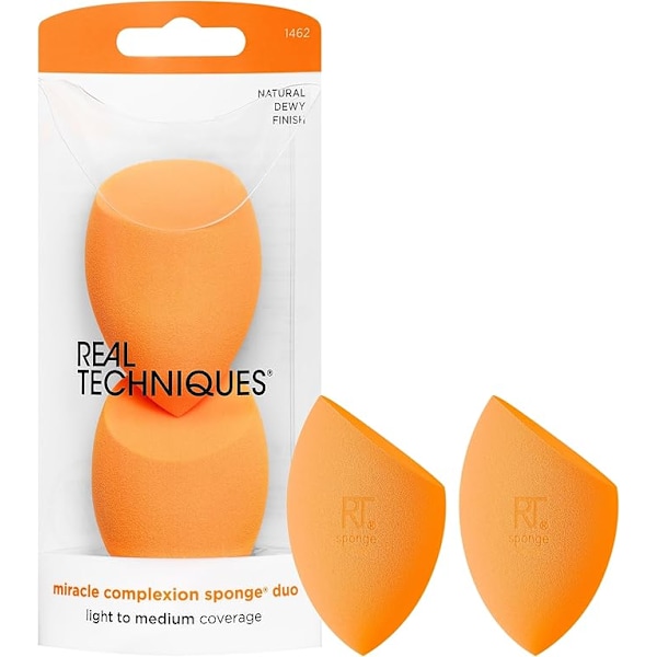 Real Techniques Miracle Complexion Makeup Sponge Full Coverage Foundation, 2-pakning (Emballasjen kan variere)