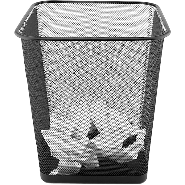 Skrivebordsaffaldsspand 18L - Mesh Metal Gitter Papirkurv, Kontor, Soveværelse Affaldsspand, Metal Affaldsspand - Sort