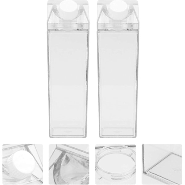 2 st Klar Mjölkkartong Vattenflaska Transparent Mjölkförpackning Juiceflaska Bärbar Återanvändbar Mjölkflaskor Lemonad Juiceburk Dryckesbehållare 500ML