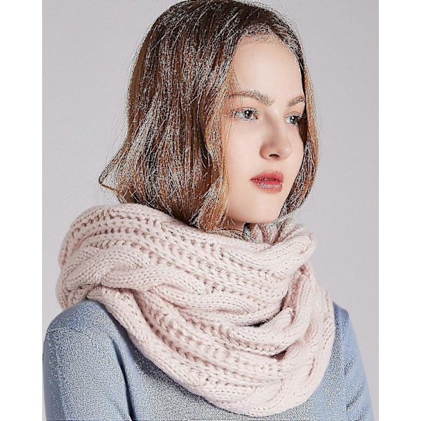 Dam Tjock Ribbstickad Vinter Infinity Cirkel Loop Halsduk Premium Twist Light Pink