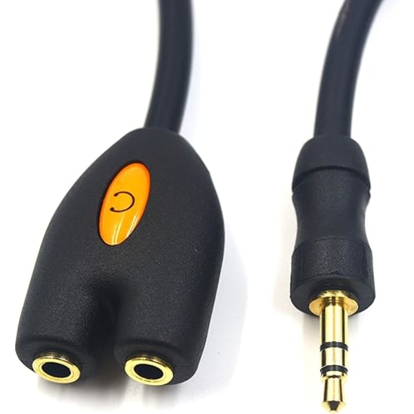 3,5 mm hörlursdelare, 3,5 mm hane till 2 hona delare Y-kontakt AUX-adapter kompatibel headset surfplatta smartphone MP3-spelare och mer, svart