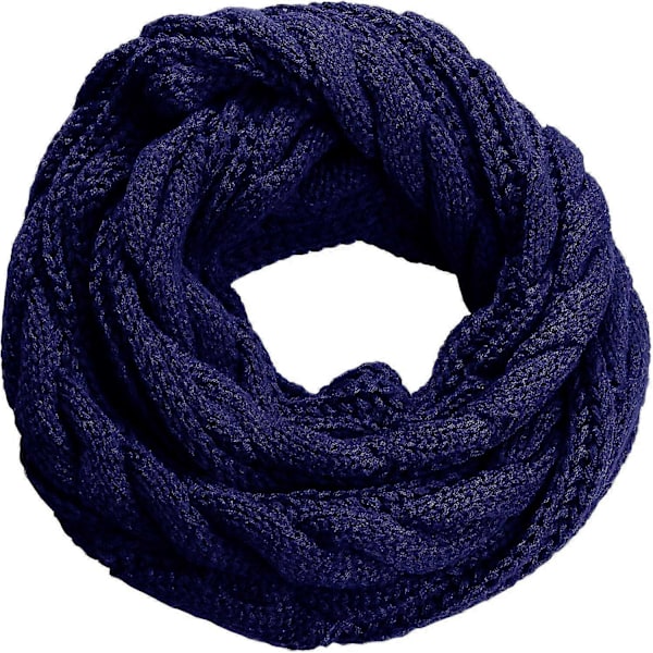 Damers Tykk Ribbestrikket Vinter Infinity Circle Loop Skjerf Premium Twist Navy Blue