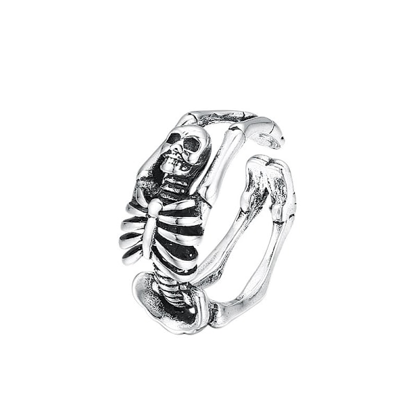 Justerbar dödskallering, öppen ringdesign, punk biker cocktail gotiska modesmycken, dödskalle ram, unisex accessoarer