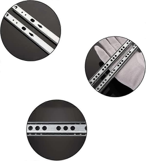 Par (2 stycken) metallkulbärande lådskenor. 17 mm skena, 310 mm längd.