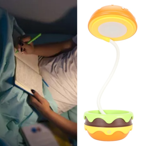 JFJC Kids Læselys Hamburger Style Fleksibel svanehals USB-opladning Blødt Varmt Lys Børnebordslampe til hjemmeskolekontor