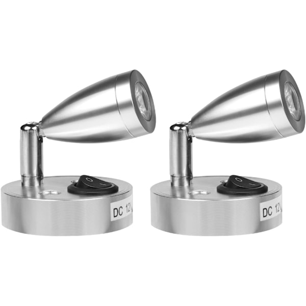 2x 3W 12V Husbilslampor, Båt Husvagn LED Läslampor, Med Strömbrytare, Varmvitt Ljus, 3000K, 220lm, 60*96mm, Silver