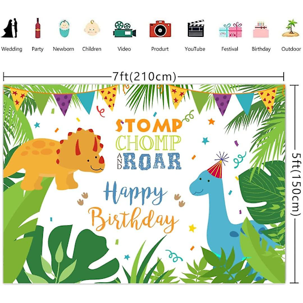 7x5ft Dinosauritausta Onnellinen Syntymäpäivä Piirretty Dinosaurukset Teema Syntymäpäiväjuhliin Lapsille Vauvalle Uudelle Syntyneelle Pojille Tytöille Trooppinen Dschungel