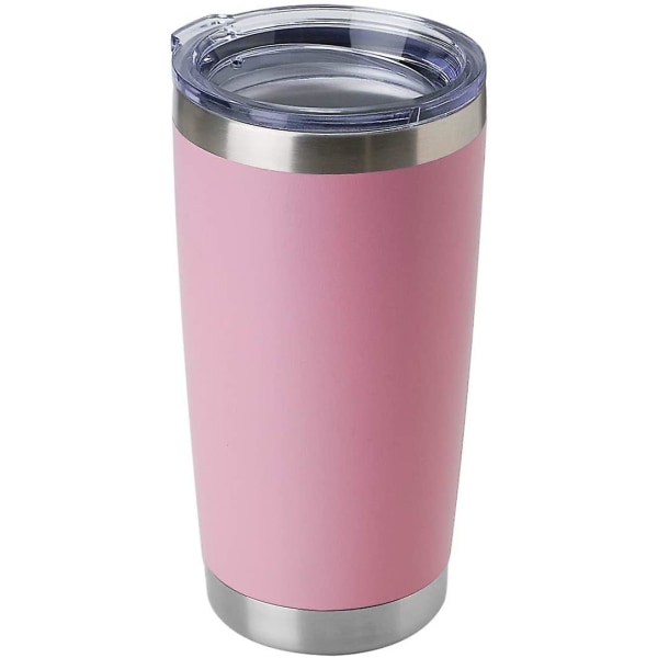 20oz tumlare i rostfritt stål med lås, dubbelvägg vakuumisoleret resemugg, pulverlackerad kaffemugg, rosa, 1 forpackning