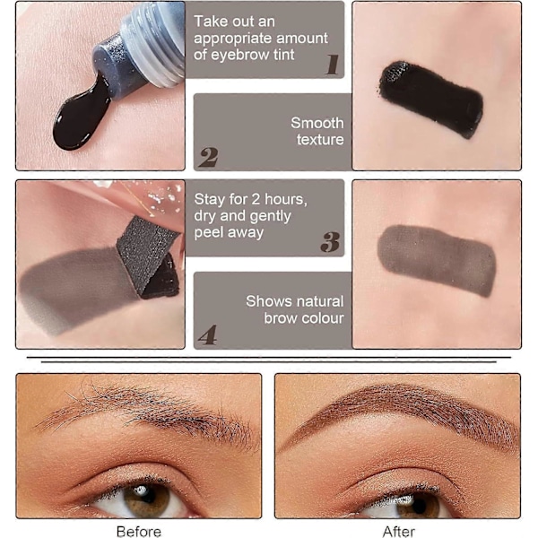Øjenbrynsfarve, Peel Off Øjenbryns Gel Kit, Mørkebrun Semi-Permanent Øjenbrynsfarve Med 10 Stk. Øjenbryns Stempel Skabelon, Til Tynde Overplukkede Øjenbryn Holder Op Til