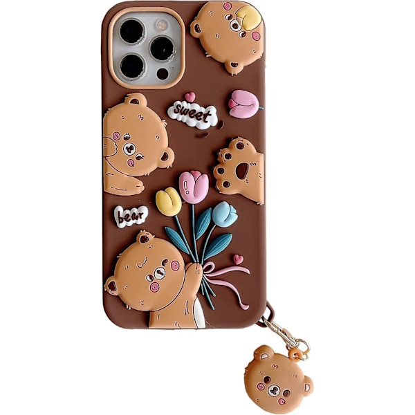 iPhone 12 Pro Max Björn Skal, Kawaii Skal 3D Silikon Tecknad Tulpan Blomma Sött Skal med Björn Nyckelring Mjukt Gummi