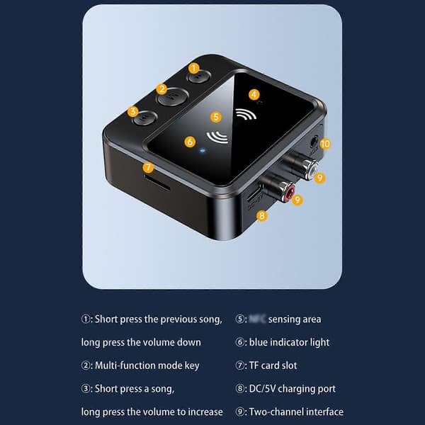 3.  5 AUX Lydadapter RCA TF/U-Disk FM Mikrofon Trådløs Transceiver LED-Display