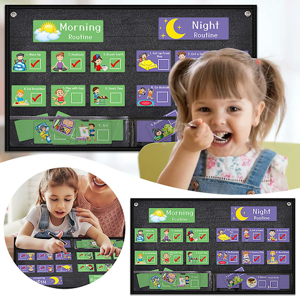Daglig rutin-schema för småbarn 2 i 1 Morgon Kväll Visuellt schema för föräldrar med autistiska barn