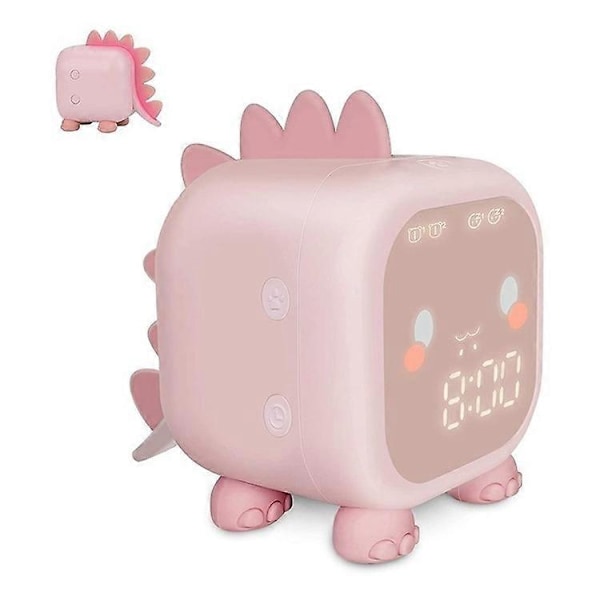 Digitalt Vækkeur til Børn Dinosaur Vækkeur Børns Søvntræner Vågn Op Natlampe Pink
