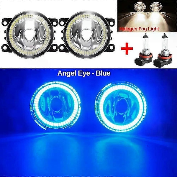 Kompatibel Angel Eye tåkelyktmontering for Peugeot 207 2006-2012 bil frontfanger tåkelykt med halo ring kjørelys H11 12v Warm White and Blue
