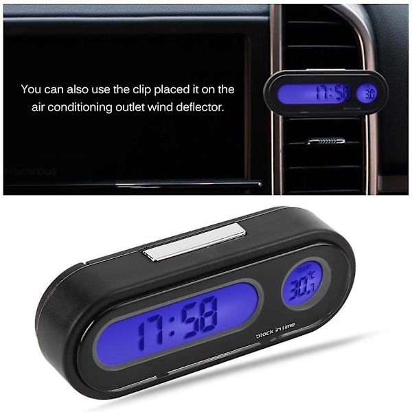3 i 1 Bil Interiör LED Digital Klocka Termometer Voltmeter Svart 1 st