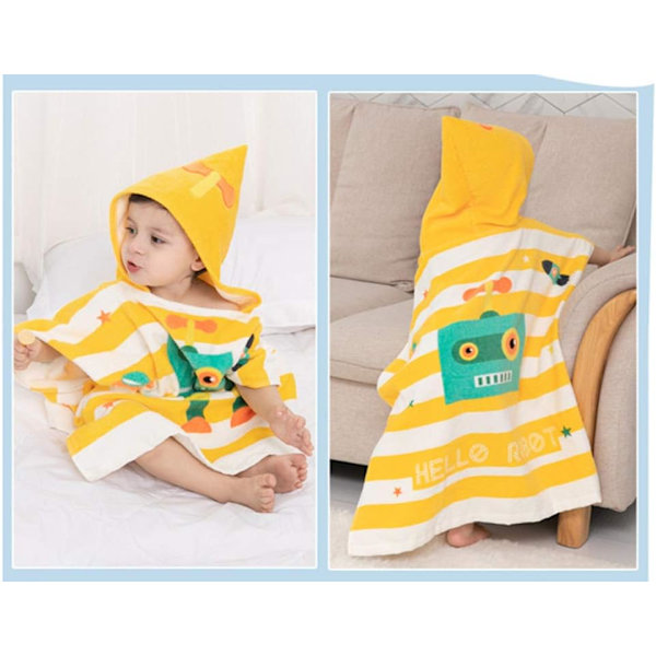 Kids Bath/Pool/Beach Hooded Poncho Towel-Cartoon Animal Pattern Cotton Beach Towel for Baby and Kids Robot